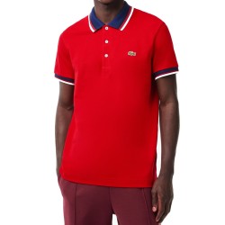 Men's Polo T-shirt Lacoste Regular Fit Stretch Cotton Piqu_ Contrast Collar Polo Shirt - red