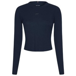 Women's long sleeve T-shirt Tommy Hilfiger Slim Soft Modal Rib Cropped Tee - desert sky