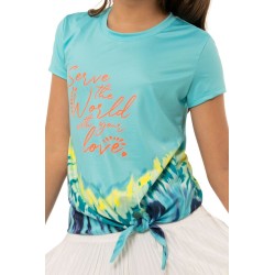 Girls' T-shirt Lucky in Love Girls Peace Out Serve With Love Tee - opal