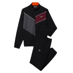 Men's Tracksuit Lacoste Stretch Fabric Tennis Sweatsuit - black/orange/bordeaux