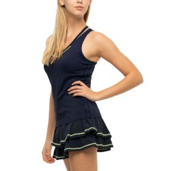Women's top Lucky in Love Laser Embroidered Performance Apparel Lurex V-neck Cutout Tank - midnight