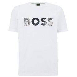 Men's T-shirt BOSS Cotton-Jersey T-Shirt With Foil-Print Logo - white