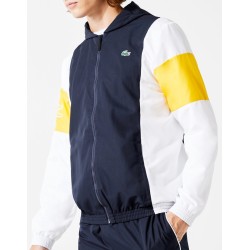 Men's Jumper Lacoste Men's Sport Hooded Colorblock Zip Jacket - navy blue/white/yellow/white