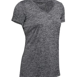 Women's T-shirt Under Armour Women's Tech Twist V-Neck - black/metallic silver