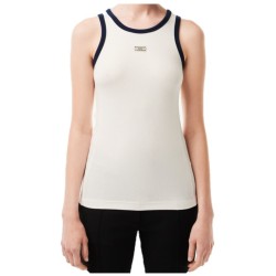 Women's top Lacoste Flowing Rib Knit Tennis Badge Tank - white/navy blue