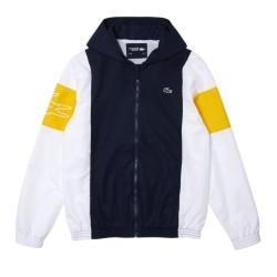 Men's Jumper Lacoste Men's Sport Hooded Colorblock Zip Jacket - navy blue/white/yellow/white