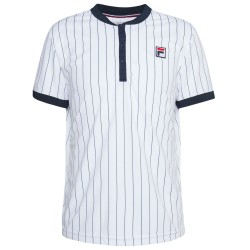 Men's Polo T-shirt Fila T-Shirt Stripes Button M - white/peacoat blue