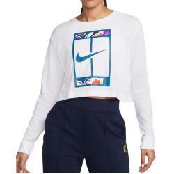 Women's long sleeve T-shirt Nike Court Dri-Fit Slam Long Sleeve Cropped Tennis T-Shirt - white