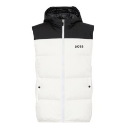 Men's vest BOSS Water-Repellent Hooded Gilet With Logo Detail - white