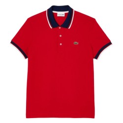 Men's Polo T-shirt Lacoste Regular Fit Stretch Cotton Piqu_ Contrast Collar Polo Shirt - red