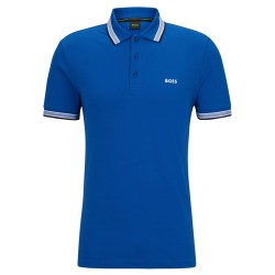 Men's Polo T-shirt BOSS Cotton Polo Shirt With Contrast Logo Details - medium blue