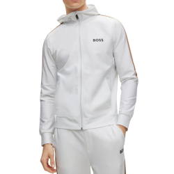 Men's Jumper BOSS x Matteo Berrettini Zip-Up Hoodie In Active-Stretch Jersey With Logo - white