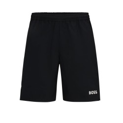 Men's shorts BOSS Stretch-Poplin Shorts with Contrast Logo - black