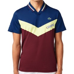 Men's Polo T-shirt Lacoste Tennis x Daniil Medvedev Seamless Effect Polo Shirt - bordeaux/lime/navy blue