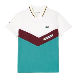 Boys' t-shirt Lacoste Tennis x Daniil Medvedev Jersey Polo - white/flashy yellow/bordeaux/blue