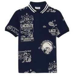 Boys' t-shirt Lacoste Graphic Print Cotton Polo - navy blue/white