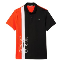 Men's Polo T-shirt Lacoste Regular Fit Recycled Knit Tennis Polo Shirt - black/orange/white