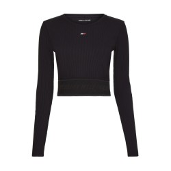 Women's long sleeve T-shirt Tommy Hilfiger Slim Branded Rib Cropped Tee LS - black