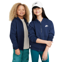 Girls' jumper Nike Club Fleece Full-Zip Hoodie - midnight navy/white
