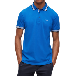 Men's Polo T-shirt BOSS Cotton Polo Shirt With Contrast Logo Details - medium blue
