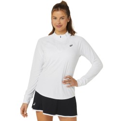 Women's long sleeve T-shirt Asics Court Long Sleeve 1/2 Zip Top - brilliant white/brilliant white