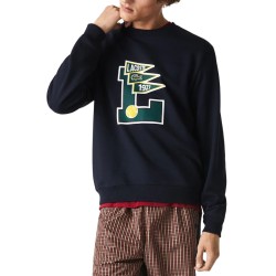 Men's Jumper Lacoste Men's Pennants L Badge Zippered Cotton Fleece Sweatshirt - navy blue