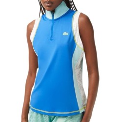 Women's polo T-shirt Lacoste Tennis Sleeveless Zip Neck Polo Shirt - blue/light green/white