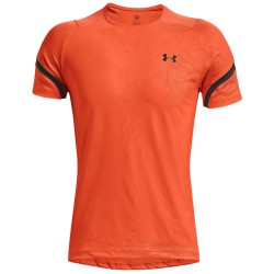 Men's T-shirt Under Armour Men's Rush 2.0 Emboss Short Sleeve - blaze orange/jet gray