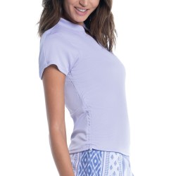 Women's T-shirt Lucky in Love All About Ikat Ruche Me Along Short Sleeve Top - purple