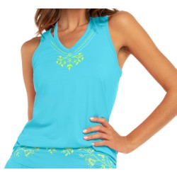 Women's top Lucky in Love Embroidery Floral Stitch V Tank - sky
