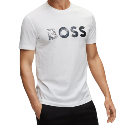 Men's T-shirt BOSS Cotton-Jersey T-Shirt With Foil-Print Logo - white