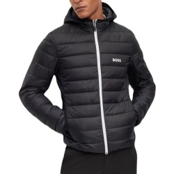 Men's jacket BOSS Water-Repellent Puffer Jacket With Branded Trims - black