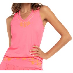 Women's top Lucky in Love Embroidery Floral Stitch V Tank - neon pink