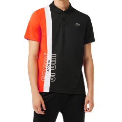 Men's Polo T-shirt Lacoste Regular Fit Recycled Knit Tennis Polo Shirt - black/orange/white