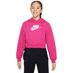 Girls' jumper Nike Sportswear Club Fleece Crop Hoodie - fireberry/white