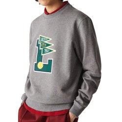 Men's Jumper Lacoste Men's Pennants L Badge Zippered Cotton Fleece Sweatshirt - grey chine