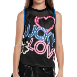 Girls' T-shirt Lucky in Love Neon Lights Glow With Love Tank - electric blue
