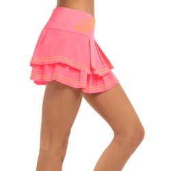 Women's skirt Lucky in Love Embroidery Floral Stitch Pleat Tier Skirt - neon pink