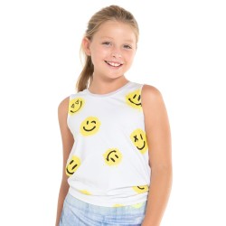 Girls' T-shirt Lucky in Love Novelty Print Smiles For Miles Tie Back Tank - multicolor