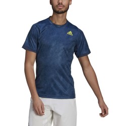 Men's T-shirt Adidas Freelift Printed Primeblue Tee M - crew navy/acid yellow/crew blue