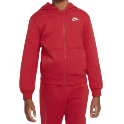 Girls' jumper Nike Club Fleece Full-Zip Hoodie - university red/white
