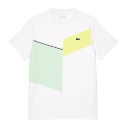 Men's T-shirt Lacoste Regular Fit Seamless Tennis T-Shirt - white/flashy yellow/green/navy blue