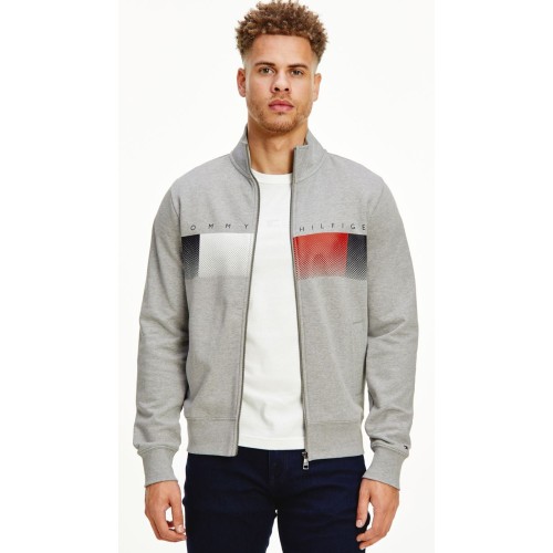 Men's Jumper Tommy Hilfiger Logo Full Zip Mock Neck - light grey heather Men's Jumper Tommy Hilfiger Logo Full Zip Mock Neck - light grey heather