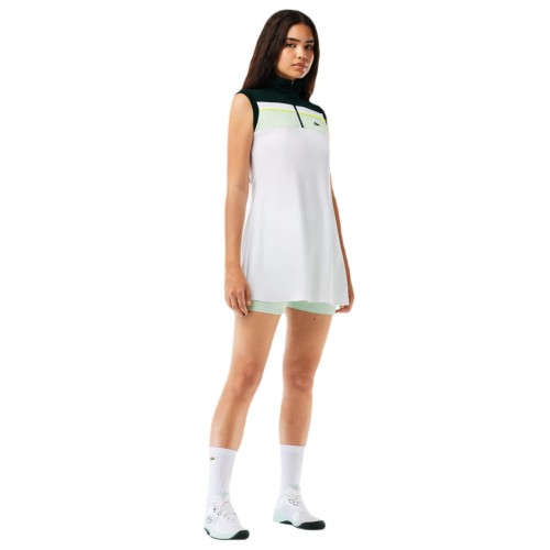 Women's dress Lacoste Recycled Fiber Tennis Dress with Integrated Shorts - white/green Women's dress Lacoste Recycled Fiber Tennis Dress with Integrated Shorts - white/green