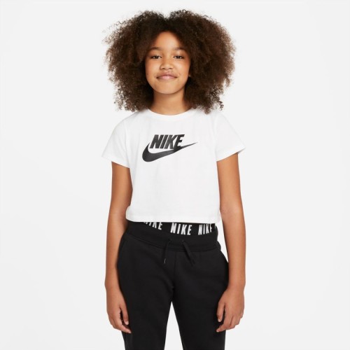 Girls' T-shirt Nike Sportswear Crop Futura Tee - white/black/black Girls' T-shirt Nike Sportswear Crop Futura Tee - white/black/black