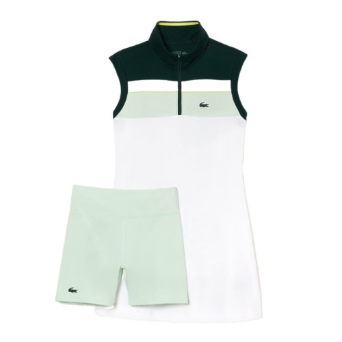 Women's dress Lacoste Recycled Fiber Tennis Dress with Integrated Shorts - white/green Women's dress Lacoste Recycled Fiber Tennis Dress with Integrated Shorts - white/green
