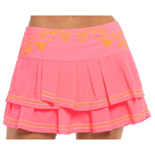 Women's skirt Lucky in Love Embroidery Floral Stitch Pleat Tier Skirt - neon pink