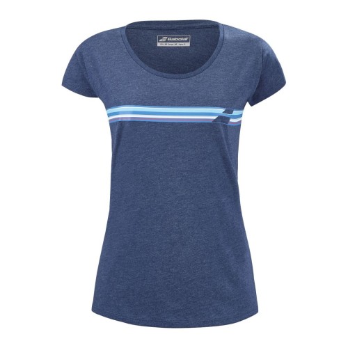 Women's T-shirt Babolat Exercise Stripes Tee W - estate blue heather Women's T-shirt Babolat Exercise Stripes Tee W - estate blue heather