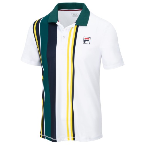 Men's Polo T-shirt Fila Polo Dan - white/vertical teal stripe/deep teal