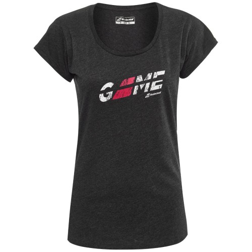 Women's T-shirt Babolat Exercise Flag Message Tee Women - black heather Women's T-shirt Babolat Exercise Flag Message Tee Women - black heather